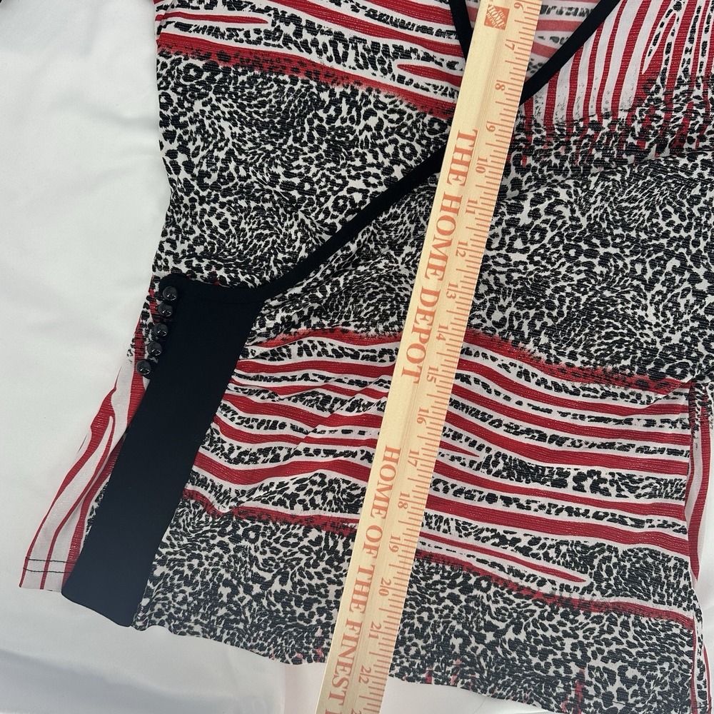Joseph Ribkoff Women's Sz 8 V-Neck Faux Wrap Top Metallic Threading Animal Print - Picture 6 of 7